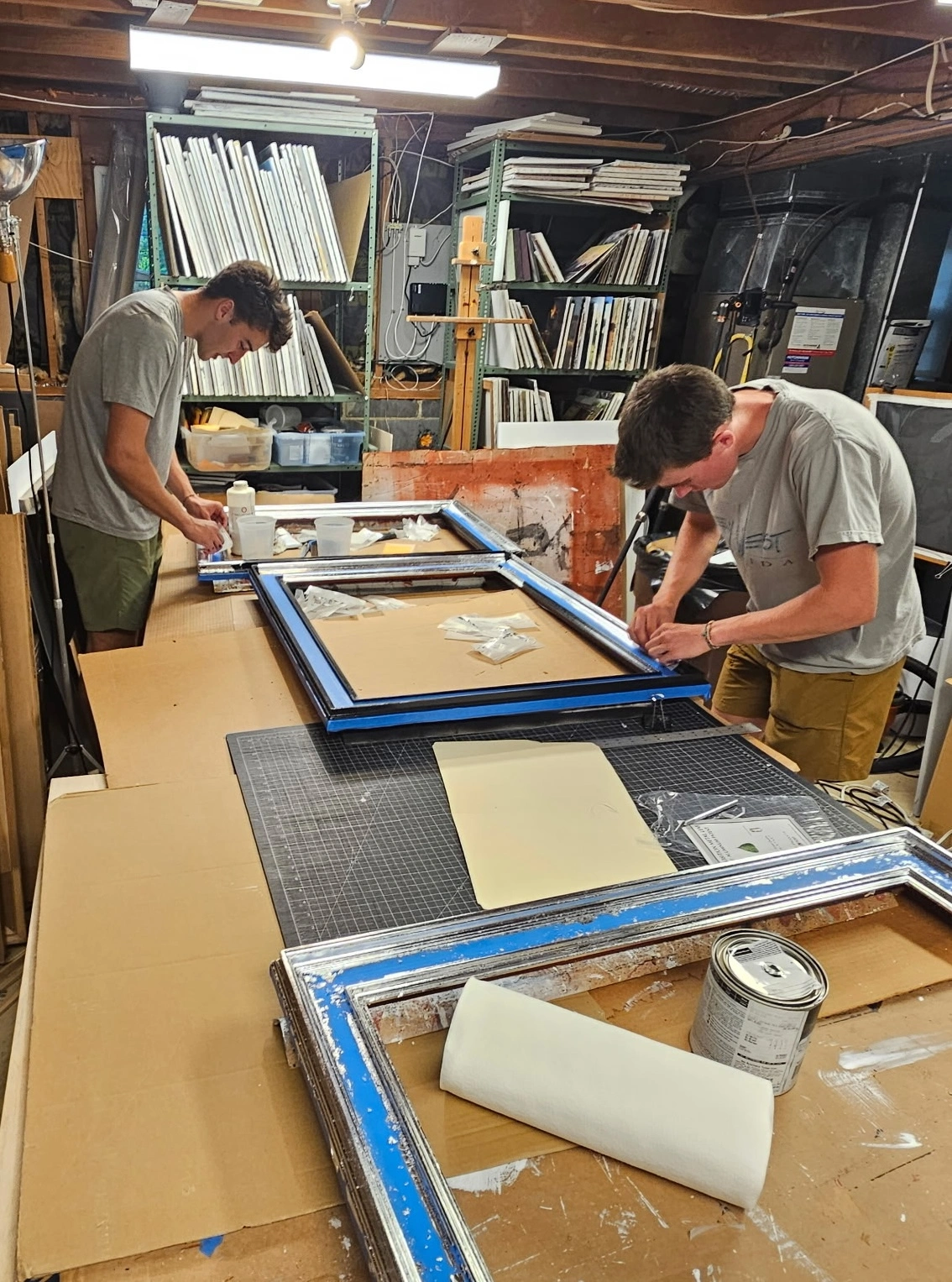 A frame being finished in the Tindall Frames workshop